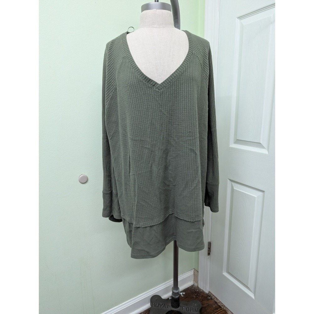 Philosophy Republic Clothing Olive Green Waffle Knit‎ V-Neck Tunic Top 3X Womens